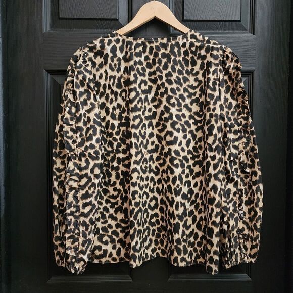 J. Crew Sz. M Leopard Print Ruffle-Sleeve Top Blouse - Picture 15 of 16